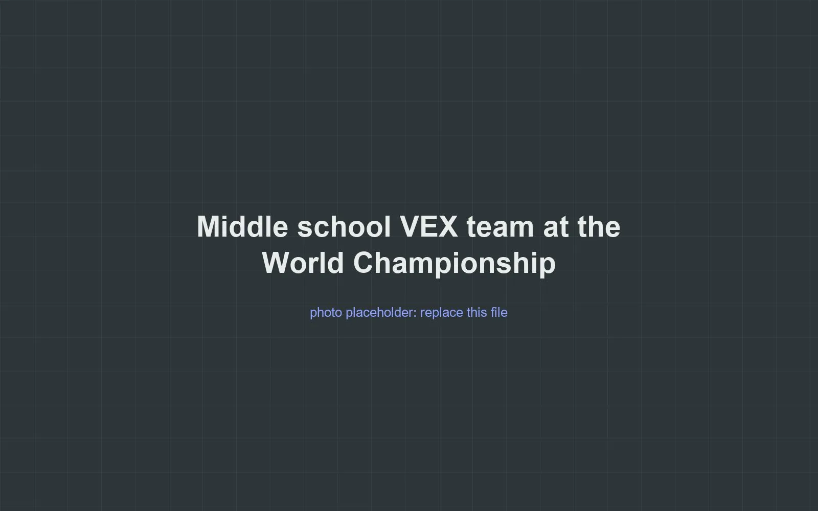 Placeholder for a photo of the middle school VEX team at the World Championship