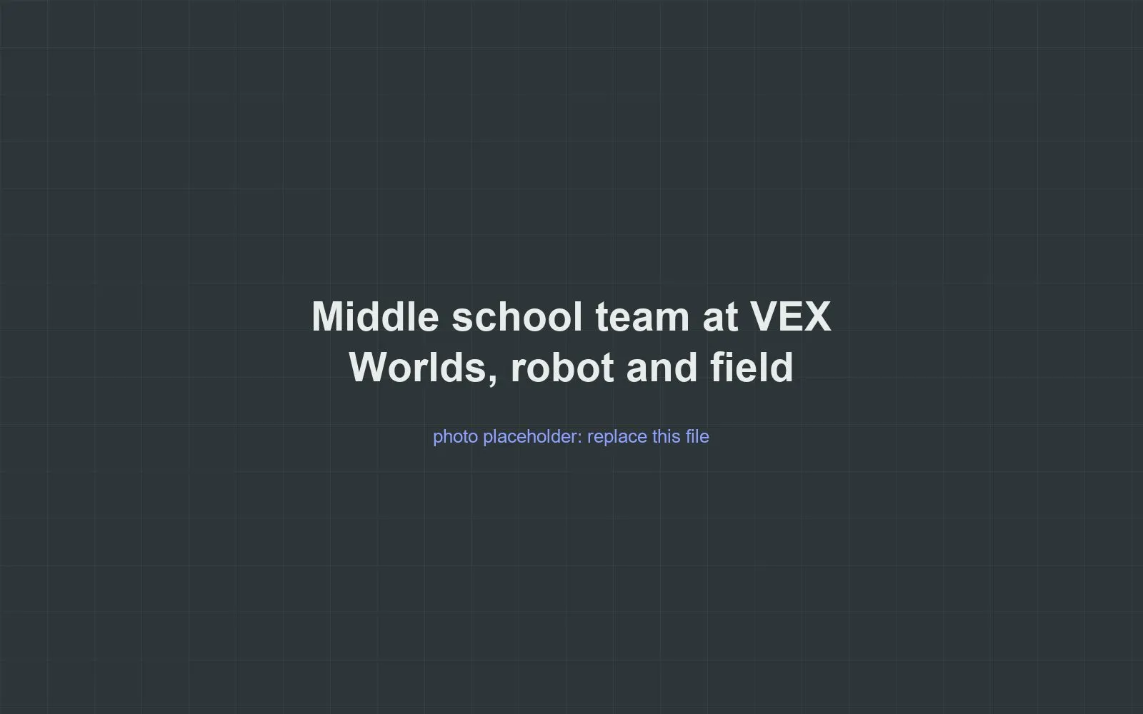Placeholder for a photo of Lucas's middle school VEX team at the VEX World Championship